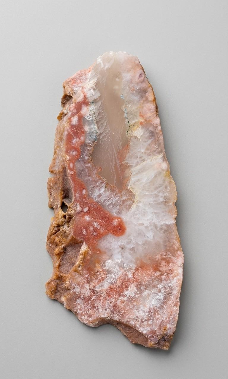 Langwerpige gepolijste roze amethist slab met dromerige lila-roze tinten van Edeltwist.