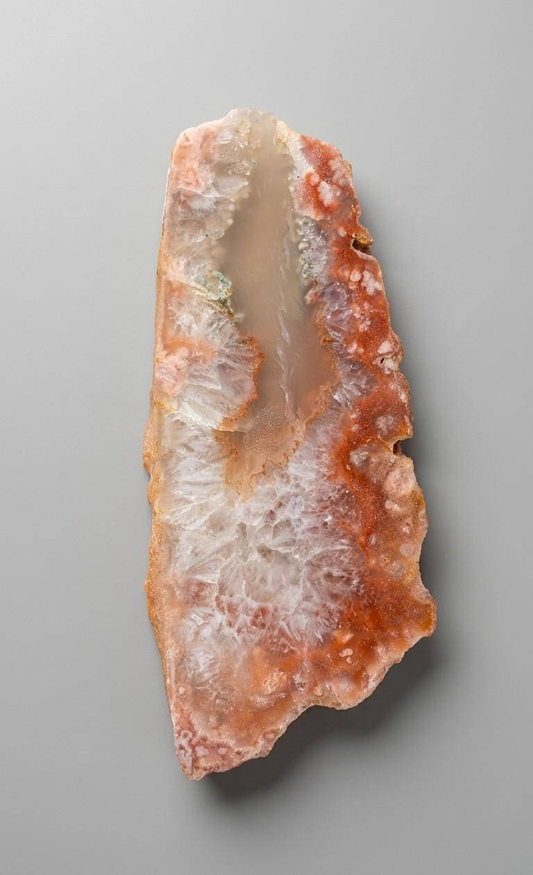 Detailopname van de suikerachtige kristalstructuur en fijne glinstering van een roze amethist plak van 165 gram.