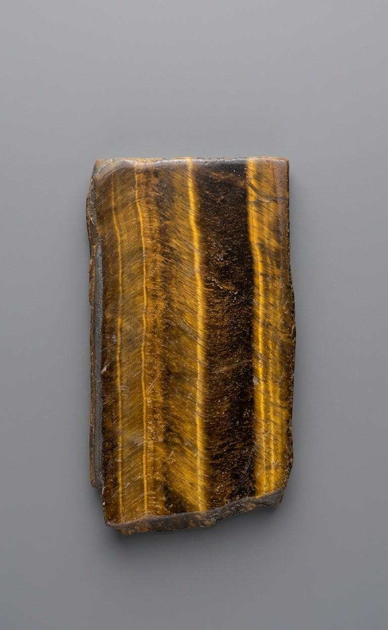 Gepolijste tijgeroog slab met een strak goudbruin lijnenspel en intense zijdeglans van Edeltwist.
