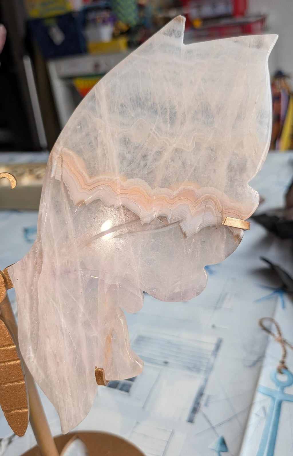 38. Roze Amethist & Agaat Vlinder op Standaard - 23 cm - 478g