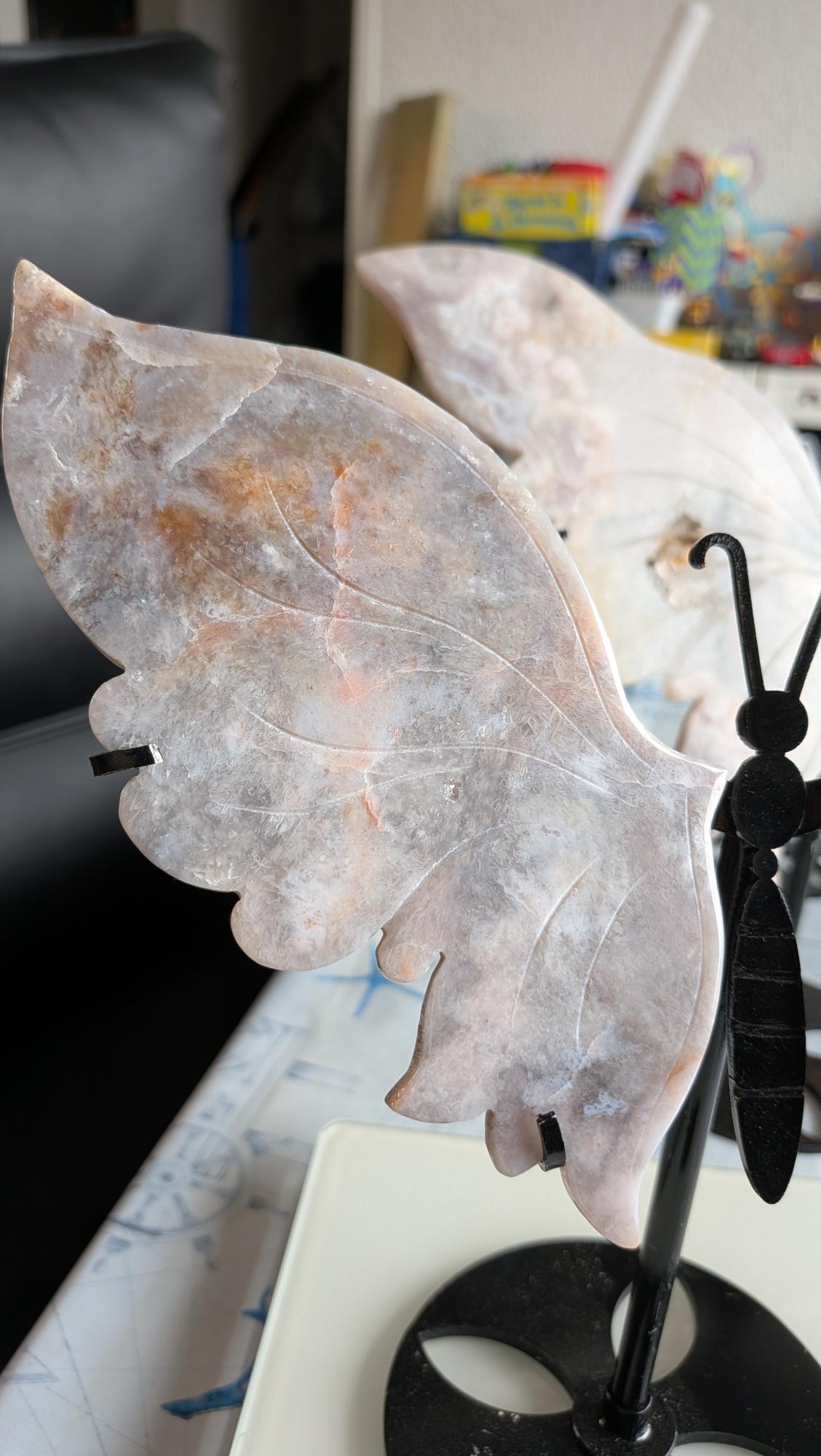 37. Roze Amethist Vleugels op Standaard - "Butterfly Wings" - 23 cm